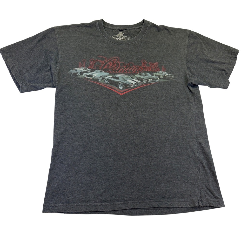 Newport Blue Mens Camaro Graphic T-Shirt Charcoal Grey Muscle Car Tee XL 1054C5